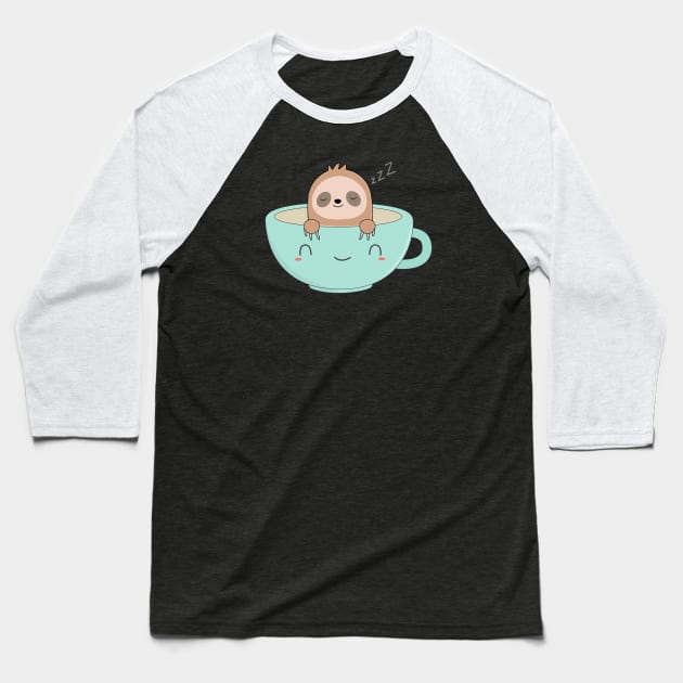 Cute Kawaii Sloth Coffee T-Shirt Baseball T-Shirt by happinessinatee